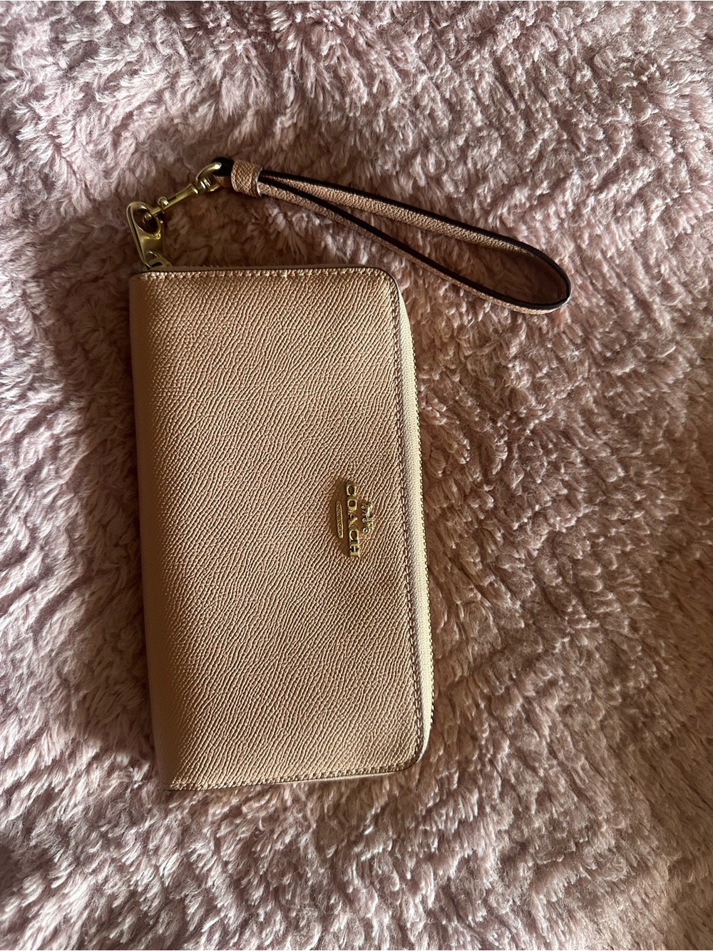 Coach Blush Pink Saffiano Zip Wristlet with Gold Hardware